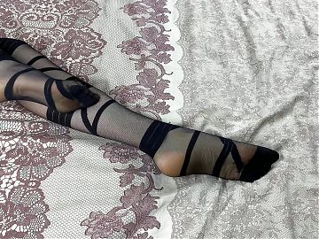 Beautiful solo in black nylon stockings from a sexy girlfriend in bed for foot fetish lovers