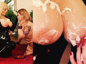 Lesbian Romantic Fuck: Latex and Whipped Cream, Big Boobs and Moans, Foot Fetish and Shiny Clothes! Arya Grander