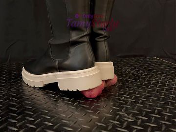 Fullweight Cock Trample and Bootjob in Leather Boots with TamyStarly - Ballbusting CBT